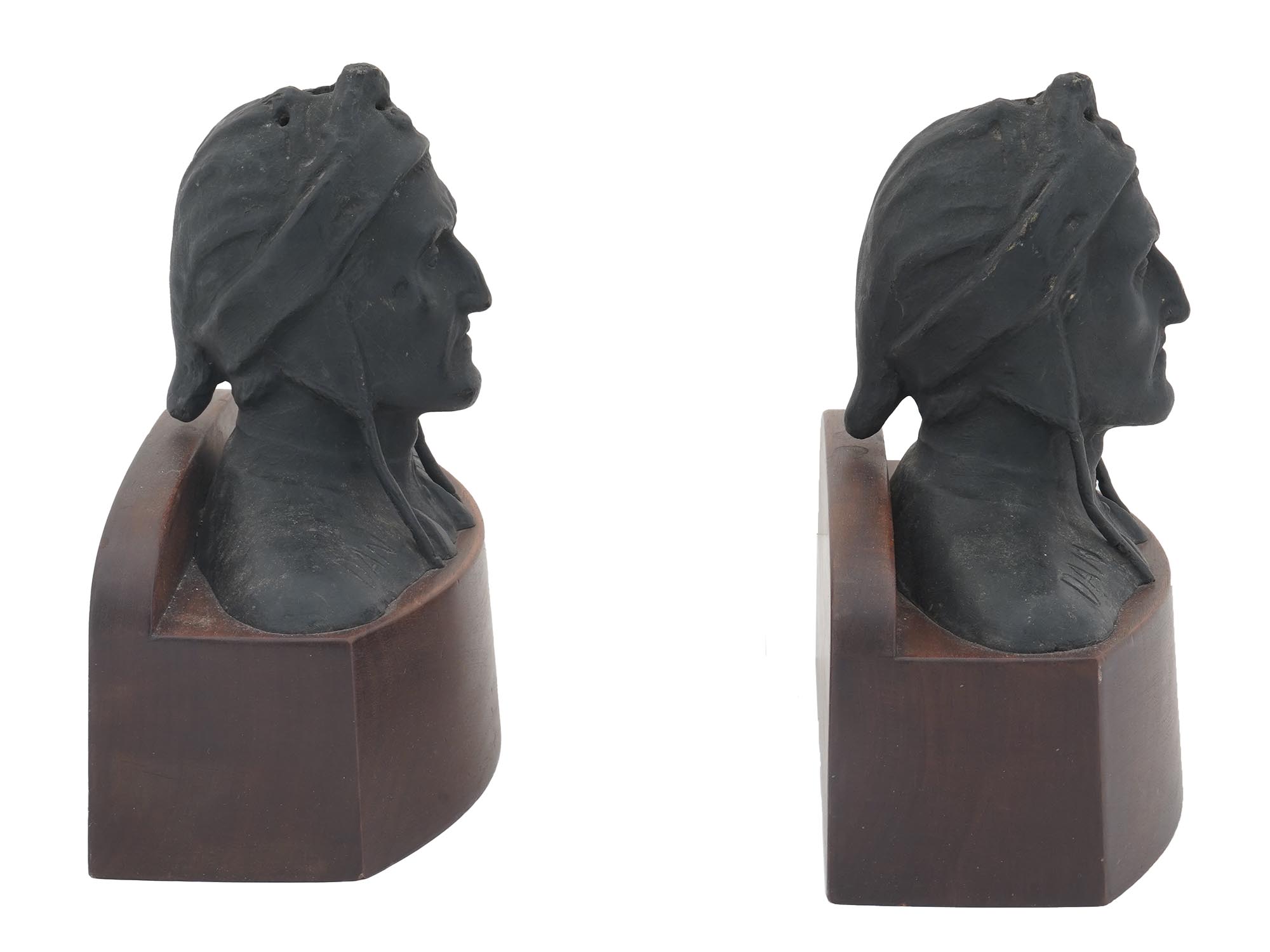 TWO ANTIQUE POMPEIAN BRONZE DANTE BUST BOOKENDS PIC-2